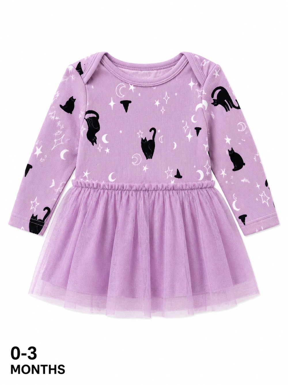Cat & Jack Lilac Tulle Skirt Dress with Black Cat Print